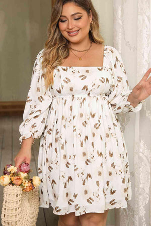 Printed White Plus Size Square Neck Dress - MXSTUDIO.COM