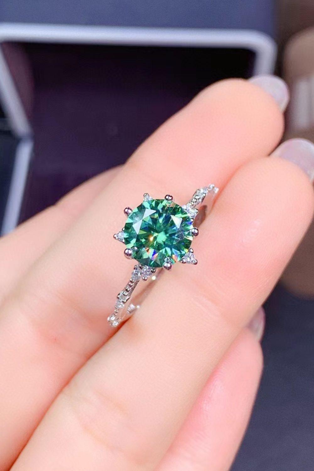 Pristine Platinum-Plated 1 Carat Green Moissanite Ring - MXSTUDIO.COM