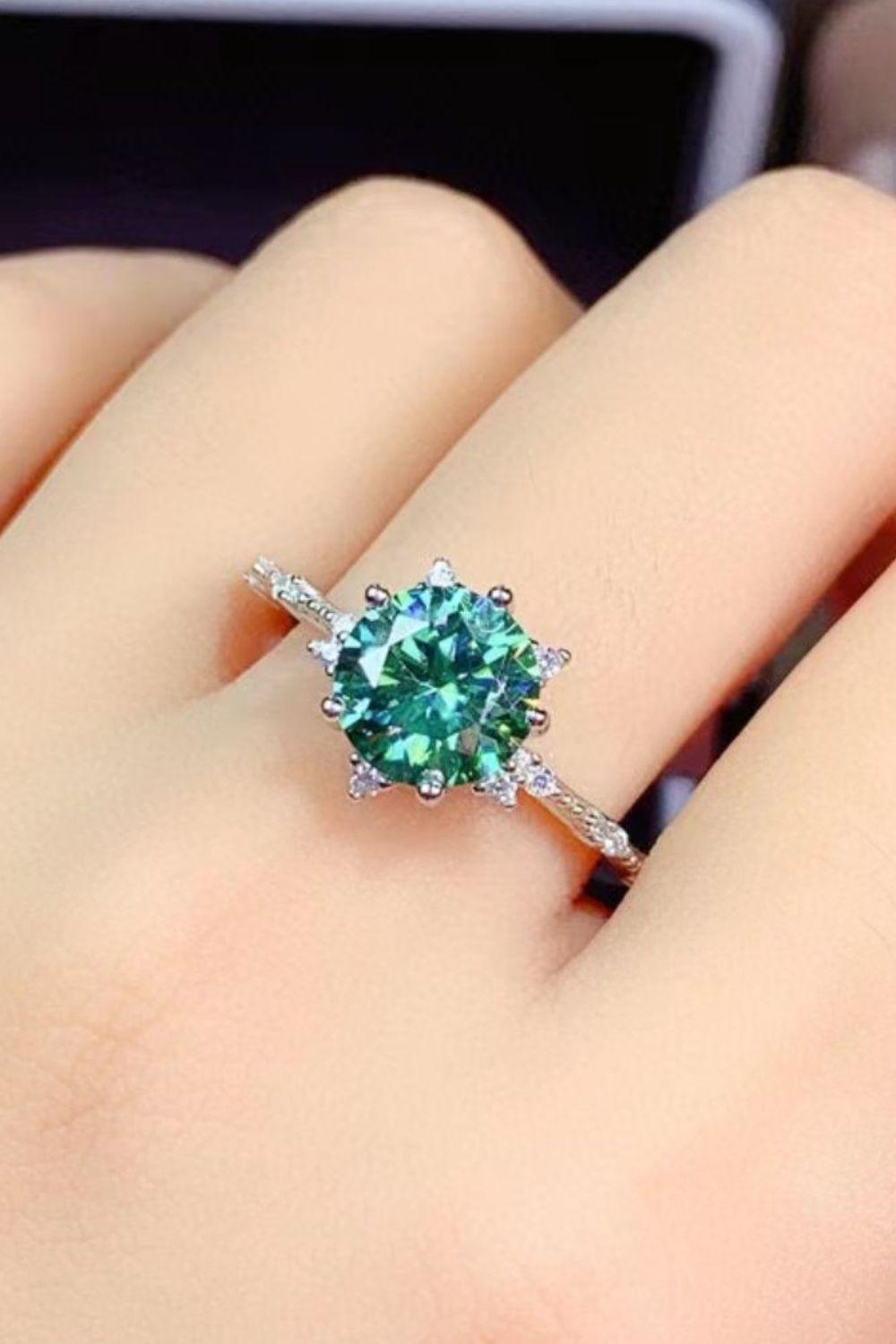 Pristine Platinum-Plated 1 Carat Green Moissanite Ring - MXSTUDIO.COM