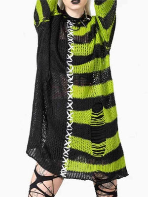 Punk Style Tunic Striped Distressed Sweater-MXSTUDIO.COM