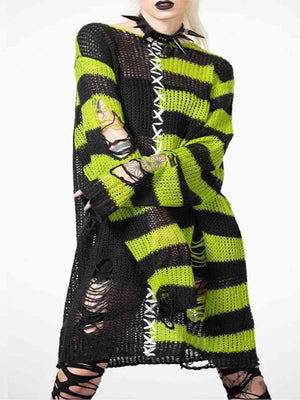 Punk Style Tunic Striped Distressed Sweater-MXSTUDIO.COM