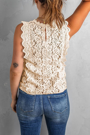 Pure And Fresh V-Neck Scalloped Lace Tank Top - MXSTUDIO.COM