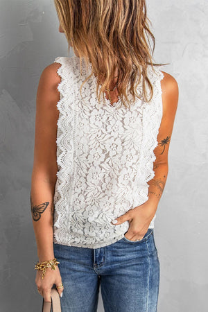 Pure And Fresh V-Neck Scalloped Lace Tank Top - MXSTUDIO.COM