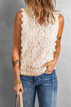 Pure And Fresh V-Neck Scalloped Lace Tank Top - MXSTUDIO.COM