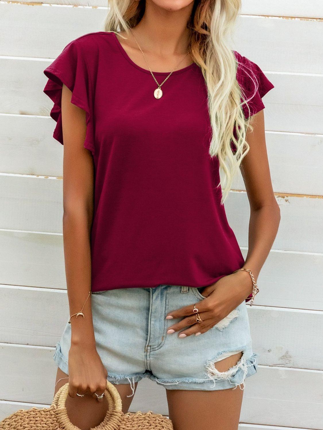 Pure Beauty Flutter Cap Sleeve Blouse - MXSTUDIO.COM