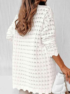 Pure Embrace Openwork Long White Cardigan - MXSTUDIO.COM