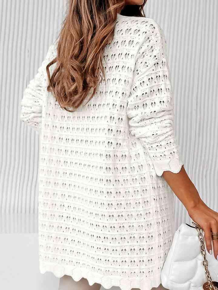 Pure Embrace Openwork Long White Cardigan - MXSTUDIO.COM