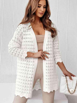 Pure Embrace Openwork Long White Cardigan - MXSTUDIO.COM