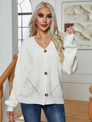 Pure Warmth Button Up White Cardigan - MXSTUDIO.COM