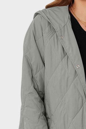 Quilted Hooded Snap Button Jacket - MXSTUDIO.COM