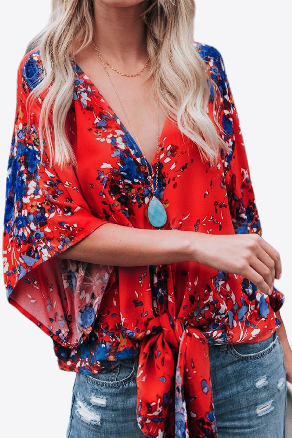 Quintessential Deep V Neck Dolman Sleeve Blouse - MXSTUDIO.COM