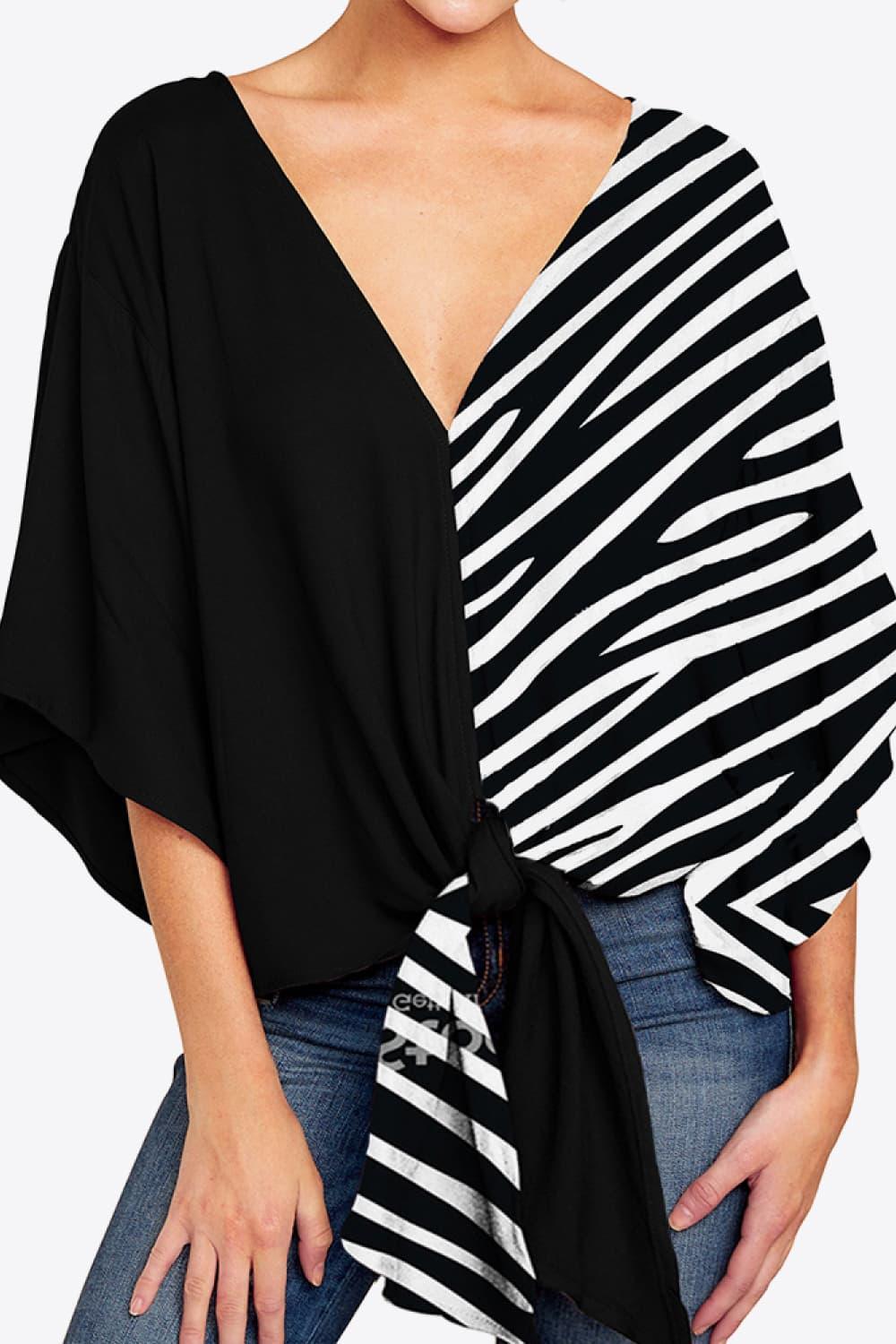 Quintessential Deep V Neck Dolman Sleeve Blouse - MXSTUDIO.COM