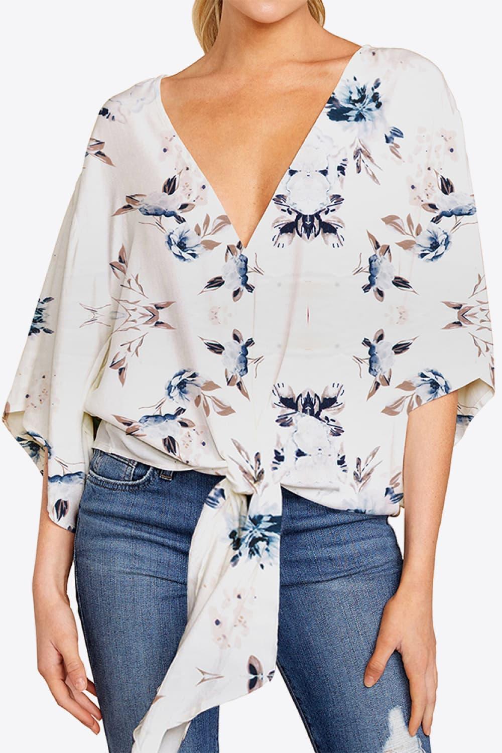 Quintessential Deep V Neck Dolman Sleeve Blouse - MXSTUDIO.COM