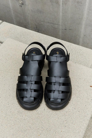 Qupid Style Maven Cage Strap Black Platform Sandals - MXSTUDIO.COM