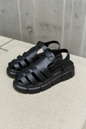 Qupid Style Maven Cage Strap Black Platform Sandals - MXSTUDIO.COM