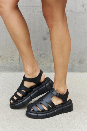 Qupid Style Maven Cage Strap Black Platform Sandals - MXSTUDIO.COM