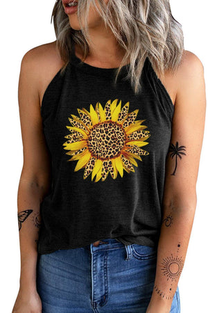 Radiant Bloom Black Graphic Sunflower Tank Top - MXSTUDIO.COM