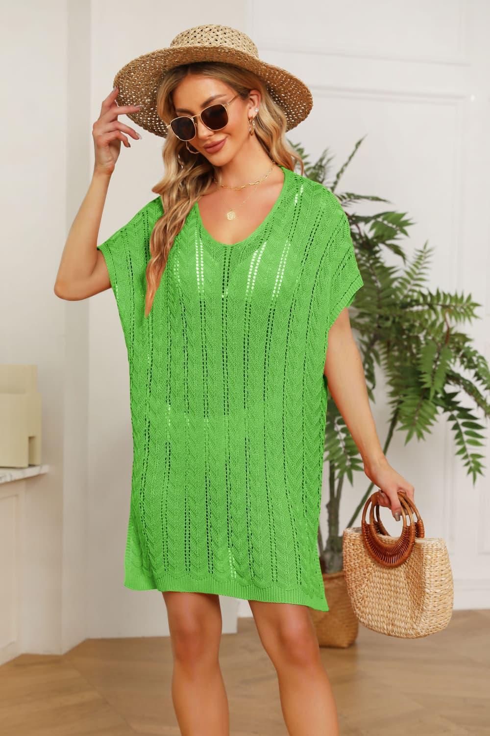 Radiant Glow Crochet Knit Short Sleeve Cover Up - MXSTUDIO.COM