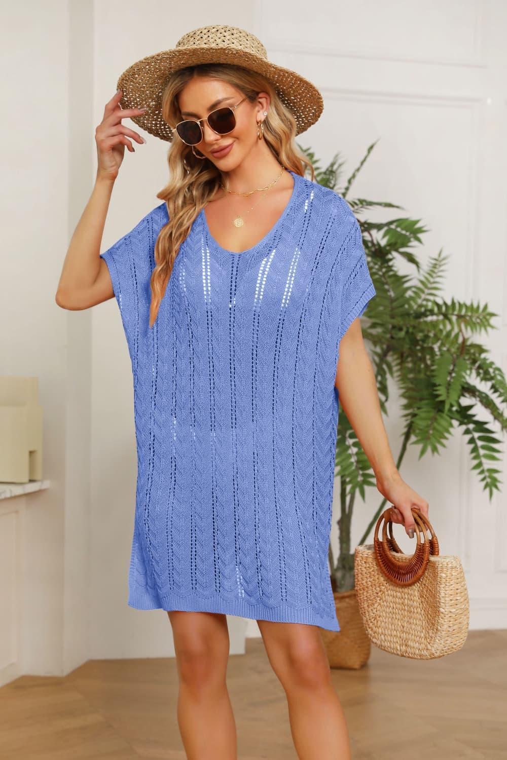 Radiant Glow Crochet Knit Short Sleeve Cover Up - MXSTUDIO.COM