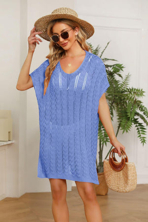 Radiant Glow Crochet Knit Short Sleeve Cover Up - MXSTUDIO.COM