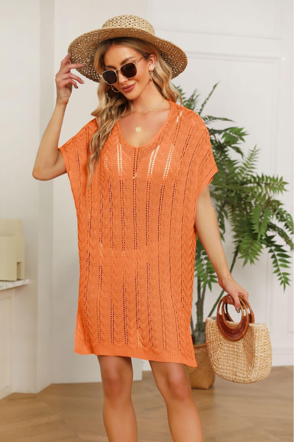 Radiant Glow Crochet Knit Short Sleeve Cover Up - MXSTUDIO.COM