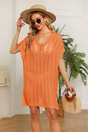 Radiant Glow Crochet Knit Short Sleeve Cover Up - MXSTUDIO.COM