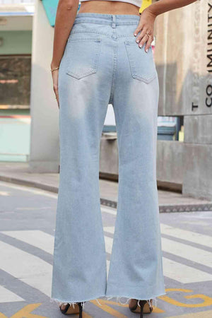 Raw Hem High Waist Distressed Wide Leg Jeans - MXSTUDIO.COM
