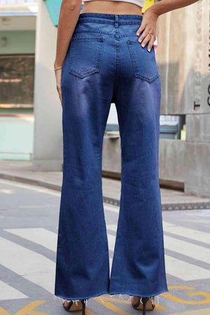 Raw Hem High Waist Distressed Wide Leg Jeans - MXSTUDIO.COM
