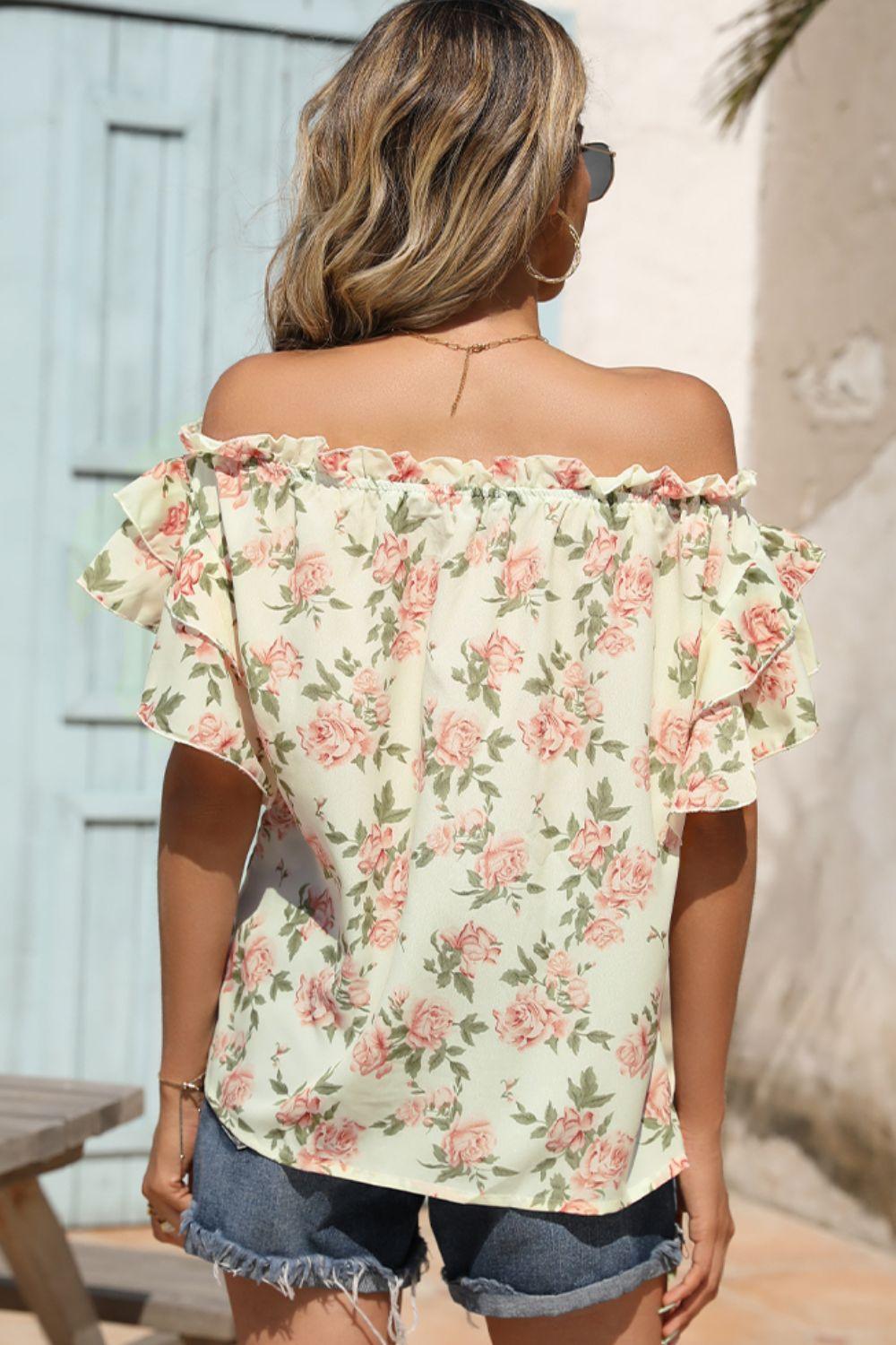 Ray Of Sunshine Ruffle Floral Off Shoulder Blouse - MXSTUDIO.COM