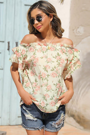 Ray Of Sunshine Ruffle Floral Off Shoulder Blouse - MXSTUDIO.COM