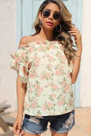 Ray Of Sunshine Ruffle Floral Off Shoulder Blouse - MXSTUDIO.COM
