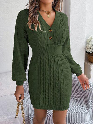 Ready For A Spree Cable Knit Mini Sweater Dress-MXSTUDIO.COM