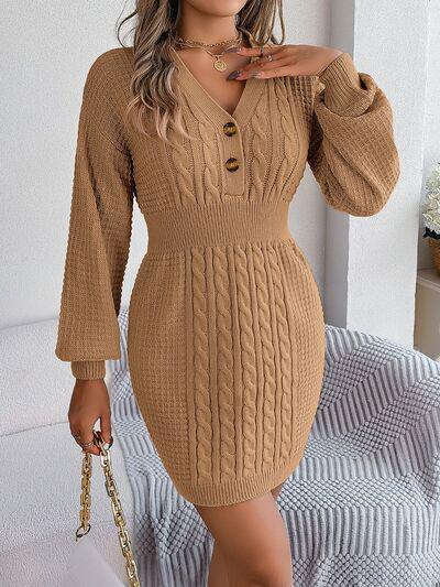 Ready For A Spree Cable Knit Mini Sweater Dress-MXSTUDIO.COM