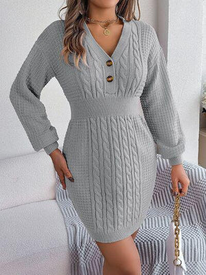 Ready For A Spree Cable Knit Mini Sweater Dress-MXSTUDIO.COM