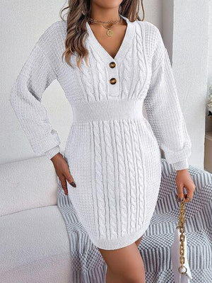 Ready For A Spree Cable Knit Mini Sweater Dress-MXSTUDIO.COM