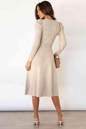 Refined And Cozy A Line Midi Sweater Dress - MXSTUDIO.COM