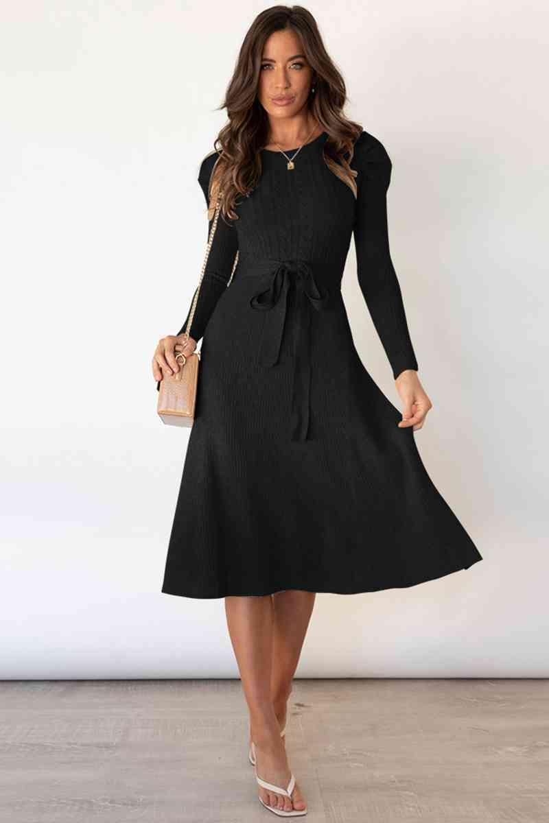 Refined And Cozy A Line Midi Sweater Dress - MXSTUDIO.COM