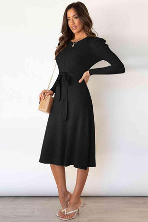 Refined And Cozy A Line Midi Sweater Dress - MXSTUDIO.COM