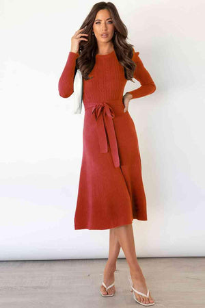 Refined And Cozy A Line Midi Sweater Dress - MXSTUDIO.COM
