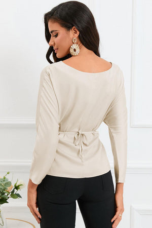 Refined Look Boat Neck Satin Long Sleeve Blouse - MXSTUDIO.COM