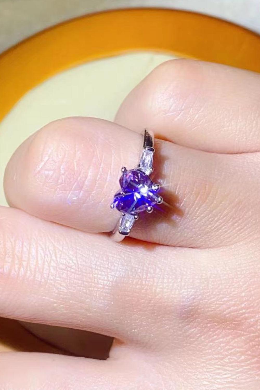 Refined Platinum-Plated 1 Carat Moissanite Heart Ring - MXSTUDIO.COM