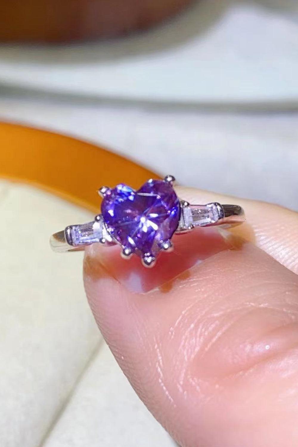 Refined Platinum-Plated 1 Carat Moissanite Heart Ring - MXSTUDIO.COM