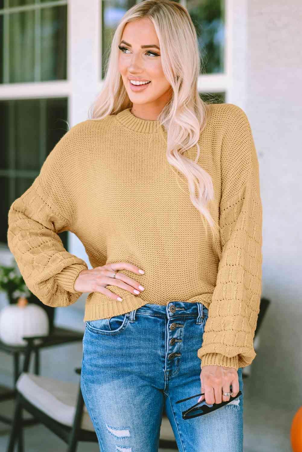 Refreshing And Warm Crew Neck Waffle Knit Sweater - MXSTUDIO.COM