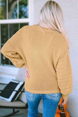 Refreshing And Warm Crew Neck Waffle Knit Sweater - MXSTUDIO.COM