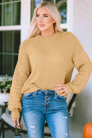 Refreshing And Warm Crew Neck Waffle Knit Sweater - MXSTUDIO.COM
