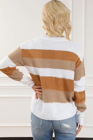 Refreshing Warmth Crew Neck Striped Knit Sweater-MXSTUDIO.COM