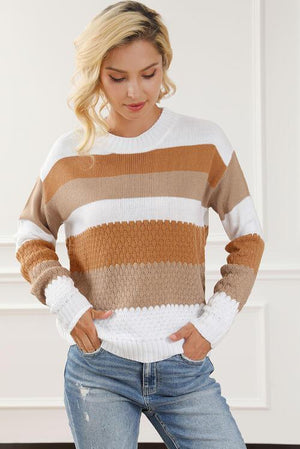 Refreshing Warmth Crew Neck Striped Knit Sweater-MXSTUDIO.COM