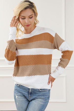 Refreshing Warmth Crew Neck Striped Knit Sweater-MXSTUDIO.COM