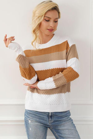 Refreshing Warmth Crew Neck Striped Knit Sweater-MXSTUDIO.COM