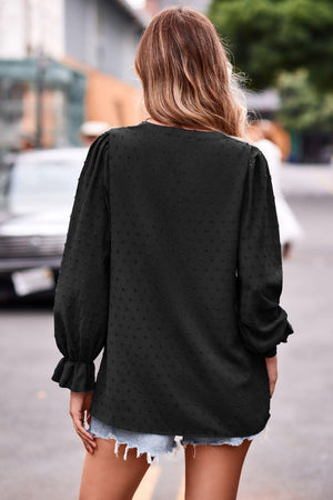 Refreshing Weekend Long Sleeve Swiss Dot Blouse - MXSTUDIO.COM